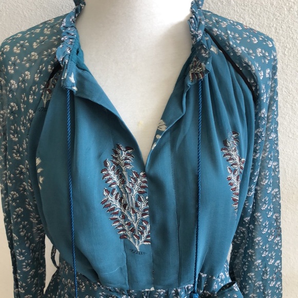 Anthropologie Eliza Tiered Kopal Boho Teal Peasant Dress Size XS $288 - Picture 7 of 13